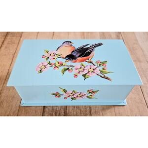 Metal Box BIRDS Vermont Country Store Robins Storage Box Collectible Hinged Lid